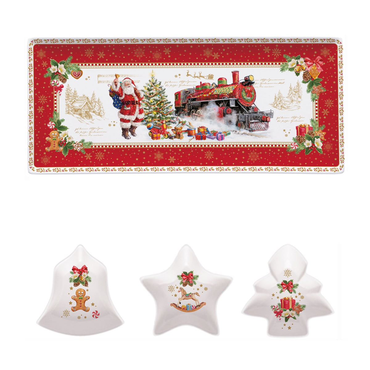 CHRISTMAS MEMORIES SERVĒJAMAIS KOMPL. ŠĶĪVIS 36X16CM, 3 TRAUCIŅI, PORCELĀNS