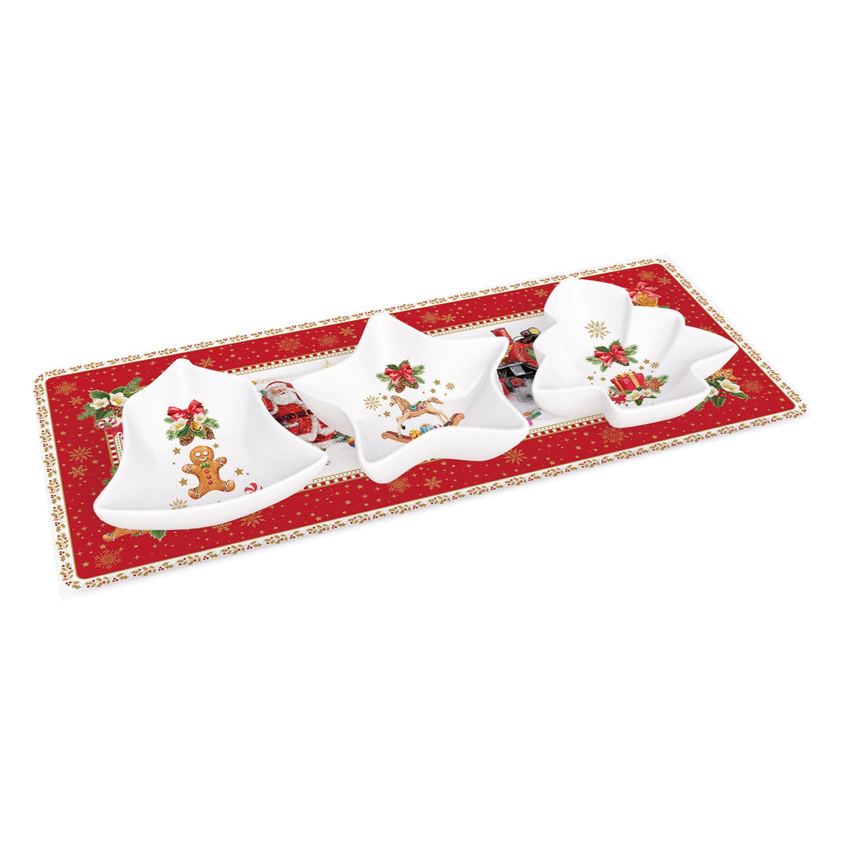 CHRISTMAS MEMORIES SERVĒJAMAIS KOMPL. ŠĶĪVIS 36X16CM, 3 TRAUCIŅI, PORCELĀNS