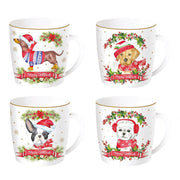 CHRISTMAS DOGS KRŪZE 350ML METĀLA KĀRBĀ, 4 VEIDI, PORCELĀNS
