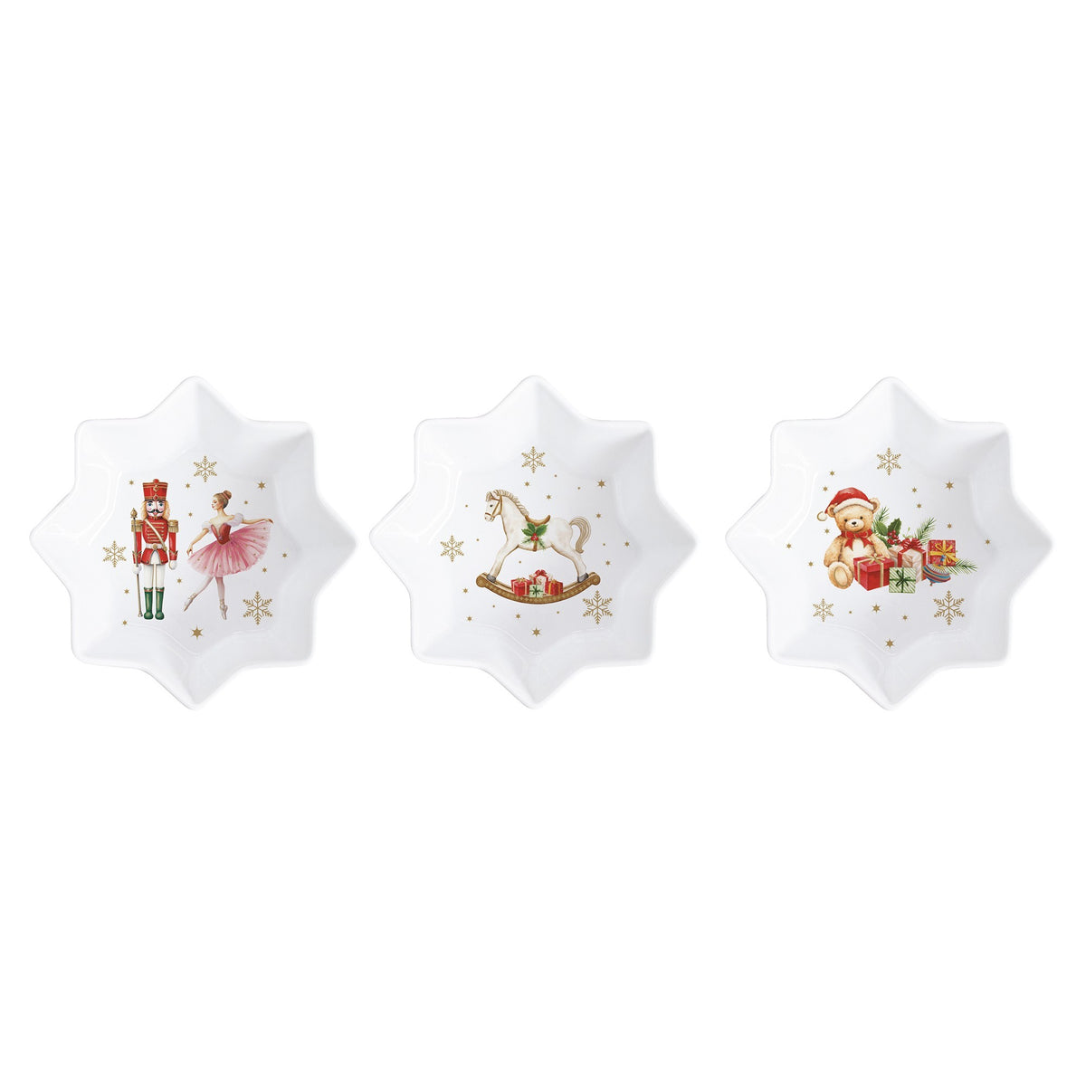 MAGIE DE NOEL UZKODU KOMPL. BAMBUSA PALIKTNIS 34X12CM, 3 PORCELĀNA  BĻODIŅAS
