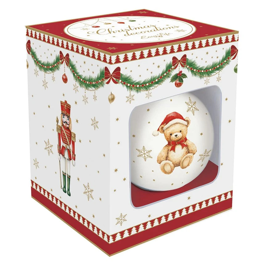 MAGIE DE NOEL EGLĪŠU ROTĀJUMS - BUMBA AR DEKORU 7 CM, 4 VEIDI, PORCELĀNS