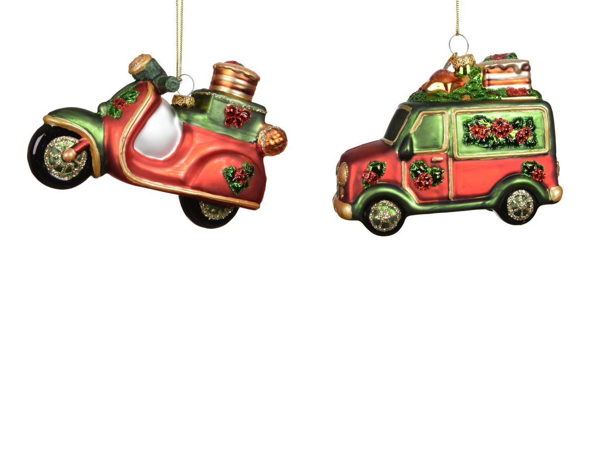 EGĻU ROTĀJUMS - SVĒTKU AUTO/MOTO, 12,5X4,4 H8,5 CM 2 VEIDI, STIKLS