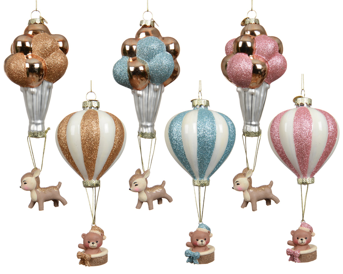 EGĻU ROTĀJUMS, GAISA BALONS, 7.5x15 CM, 6 VEIDI, ROZĀ,ZILS,ZELTA, STIKLS