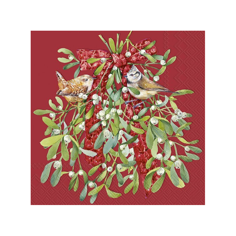 BIRDS IN MISTLETOE SALVETES 33x33CM 20GAB, SARKANS, PAPĪRS
