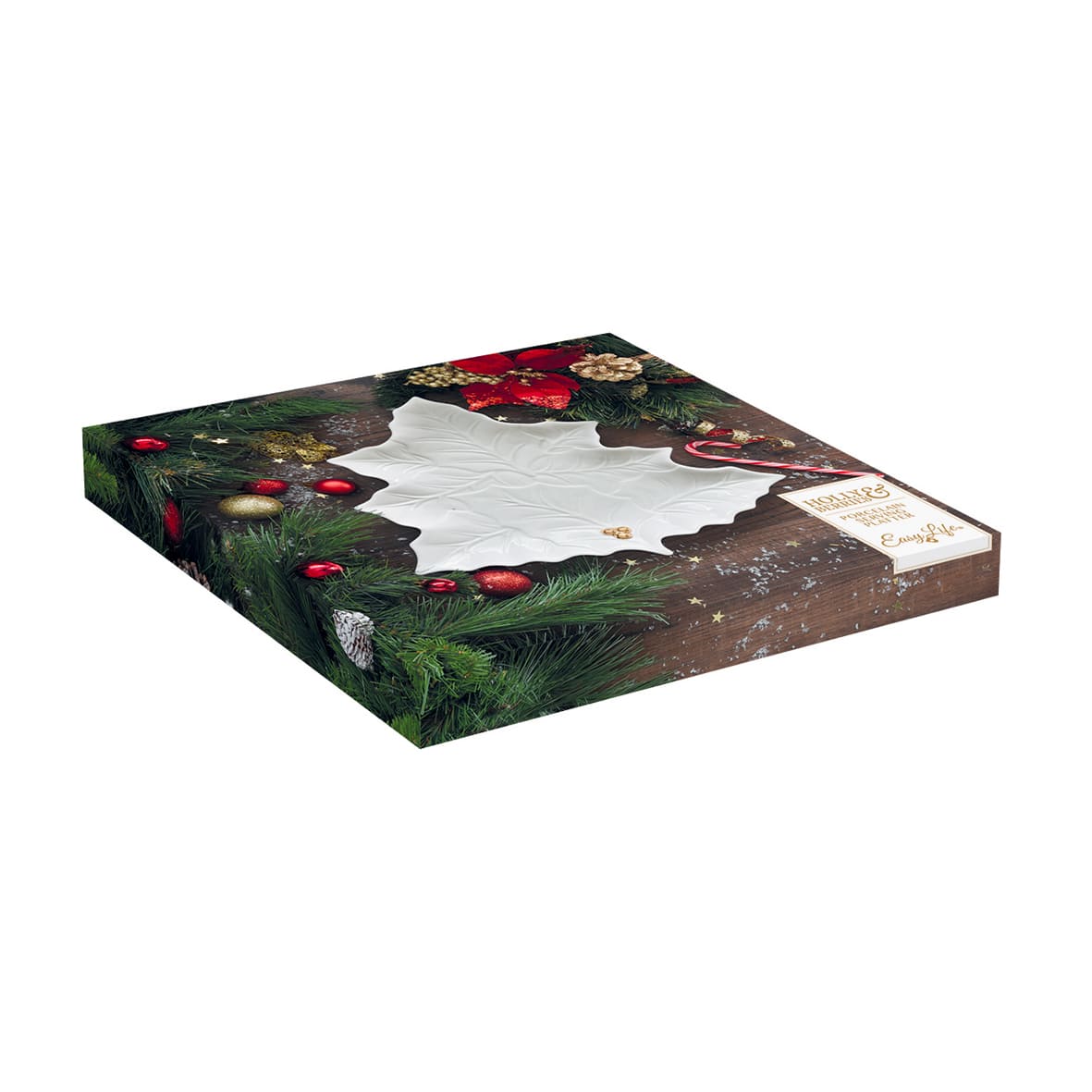 HOLLY&BERRIES BALTS ŠĶĪVIS LAPA 30X30CM, PORCELĀNS