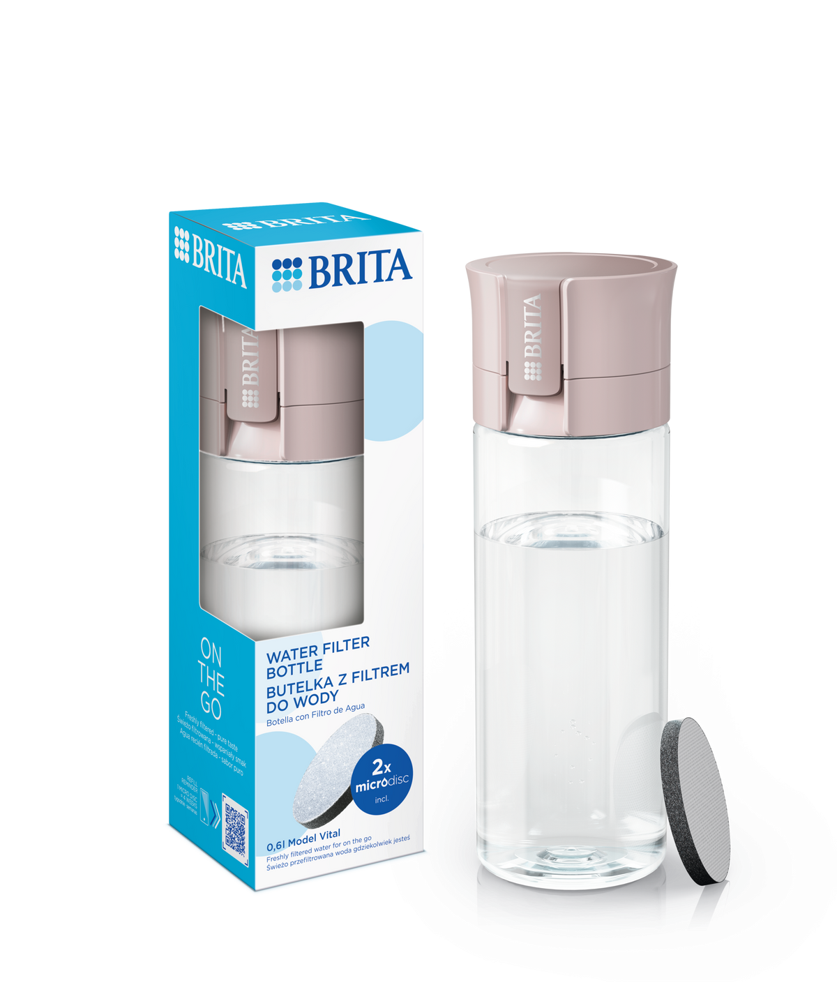 VITAL ŪDENS PUDELE AR FILTRU 600ML, APRIKOŽU KRĀSAS