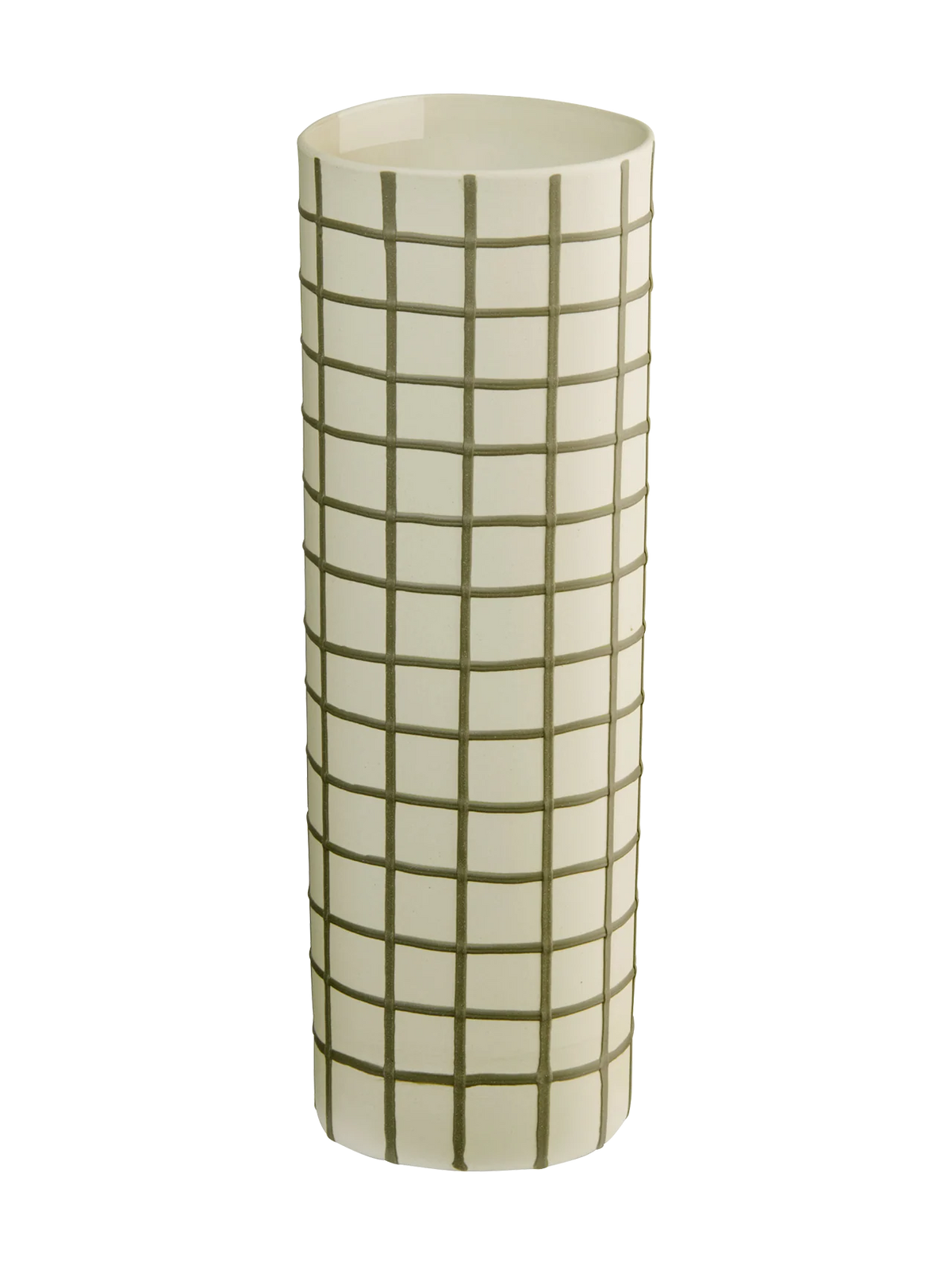 LINES & SQUARES VĀZE 8CM H25 CM, RŪTOTA, OLĪVU ZAĻA/BALTA