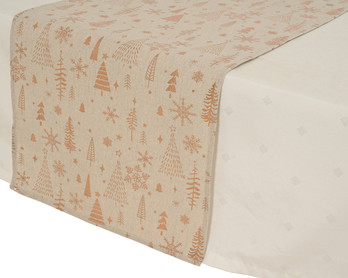 ZIEMASSVĒTKU GALDA CELIŅŠ 32X150 CM, 2 VEIDI, BĒŠS AR ZELTU, POLIESTERS