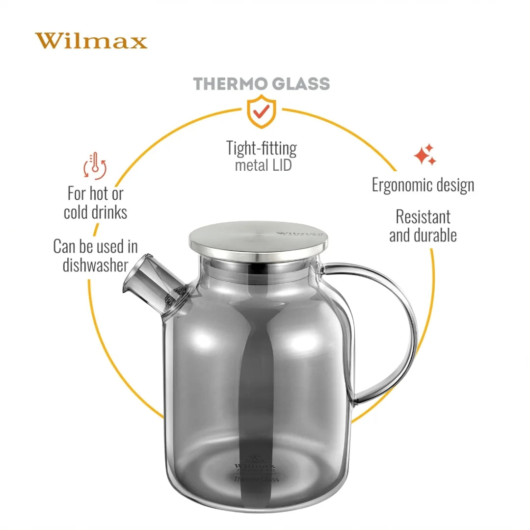 TĒJKANNA 1600 ML AR METĀLA VĀKU, PELĒKA, STIKLS, N/T