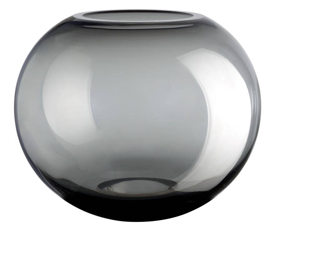BALL VASE H17.2CM, D21.5CM, SMOKE GREY, GLASS