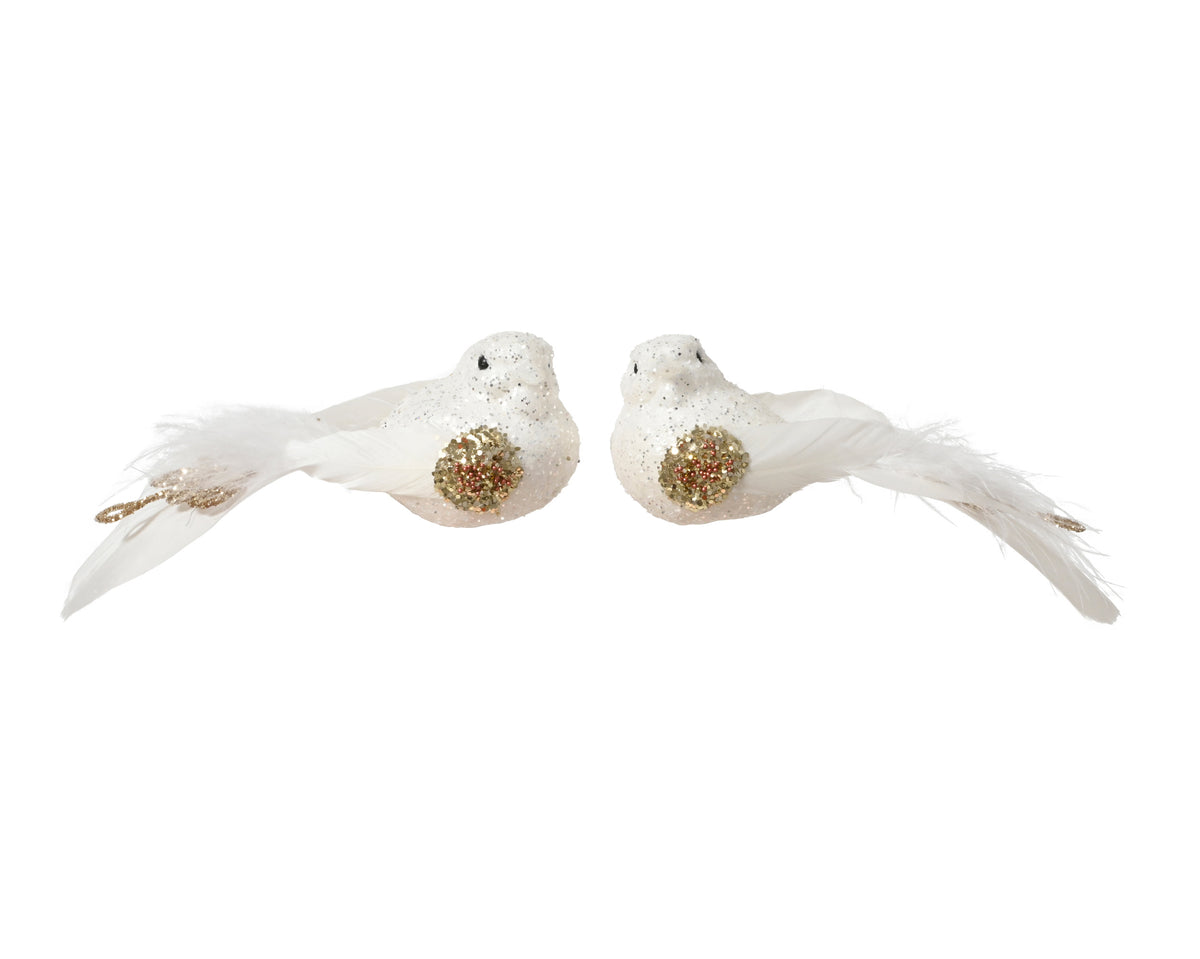 EGĻU ROTĀJUMS PUTNS 12X4,5 H7 CM, 2 VEIDI, BALTS AR GLITERIEM, POLIESTERS