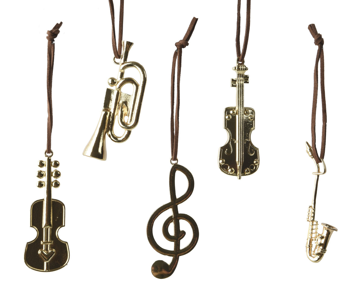EGĻU ROTĀJUMS - MŪZIKAS INSTRUMENTI 3X8 CM 5 VEIDI, ZELTA KRĀSĀ