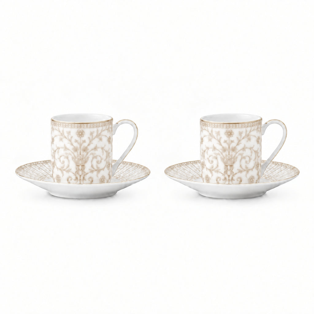 GOLDEN TASE 80 ML AR APAKŠTASI,KOMPL., 2 GAB., PORCELĀNS, DĀVANU KASTĒ