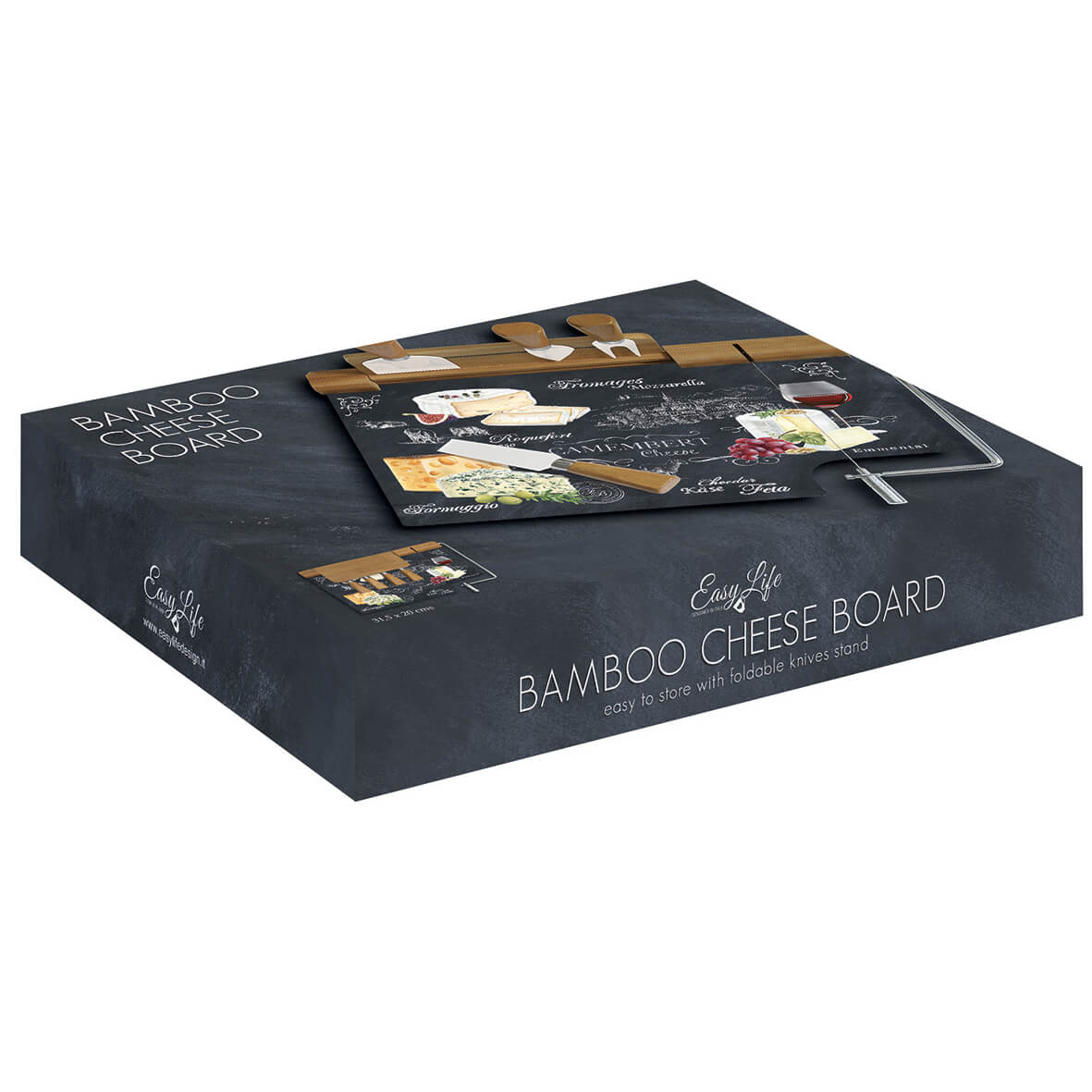 WORLD OF CHEESE SIERA SERVĒJAMAIS DĒLĪTIS AR 4 NAŽIEM 31,5 X 20 CM, STIKLS/BAMBUSS