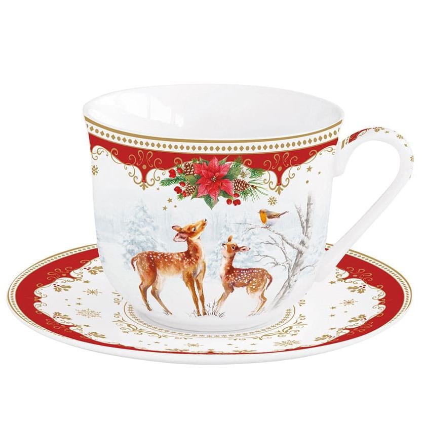 FANCY CHRISTMAS TASE AR APAKŠTASI 400 ML, PORCELĀNS, DĀVANU KASTĒ