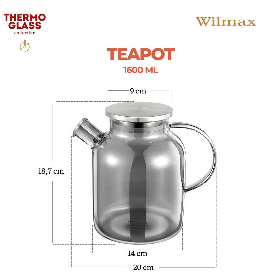 TĒJKANNA 1600 ML AR METĀLA VĀKU, PELĒKA, STIKLS, N/T