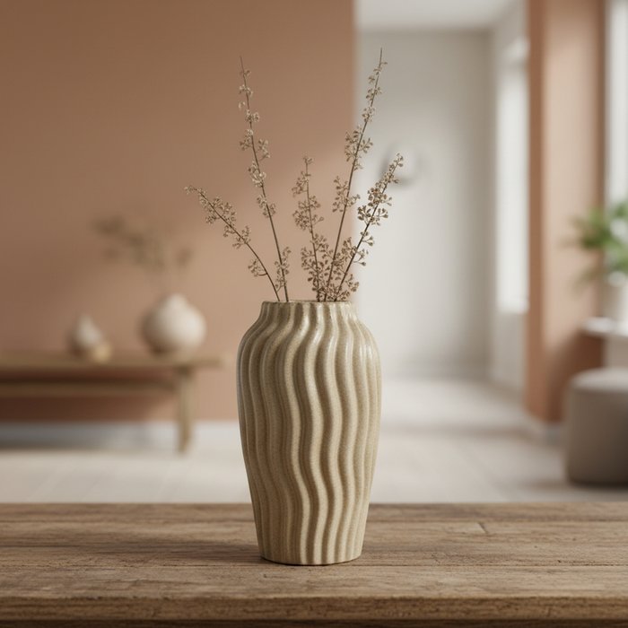EGG VASE H17.50, BEIGE, CERAMIC