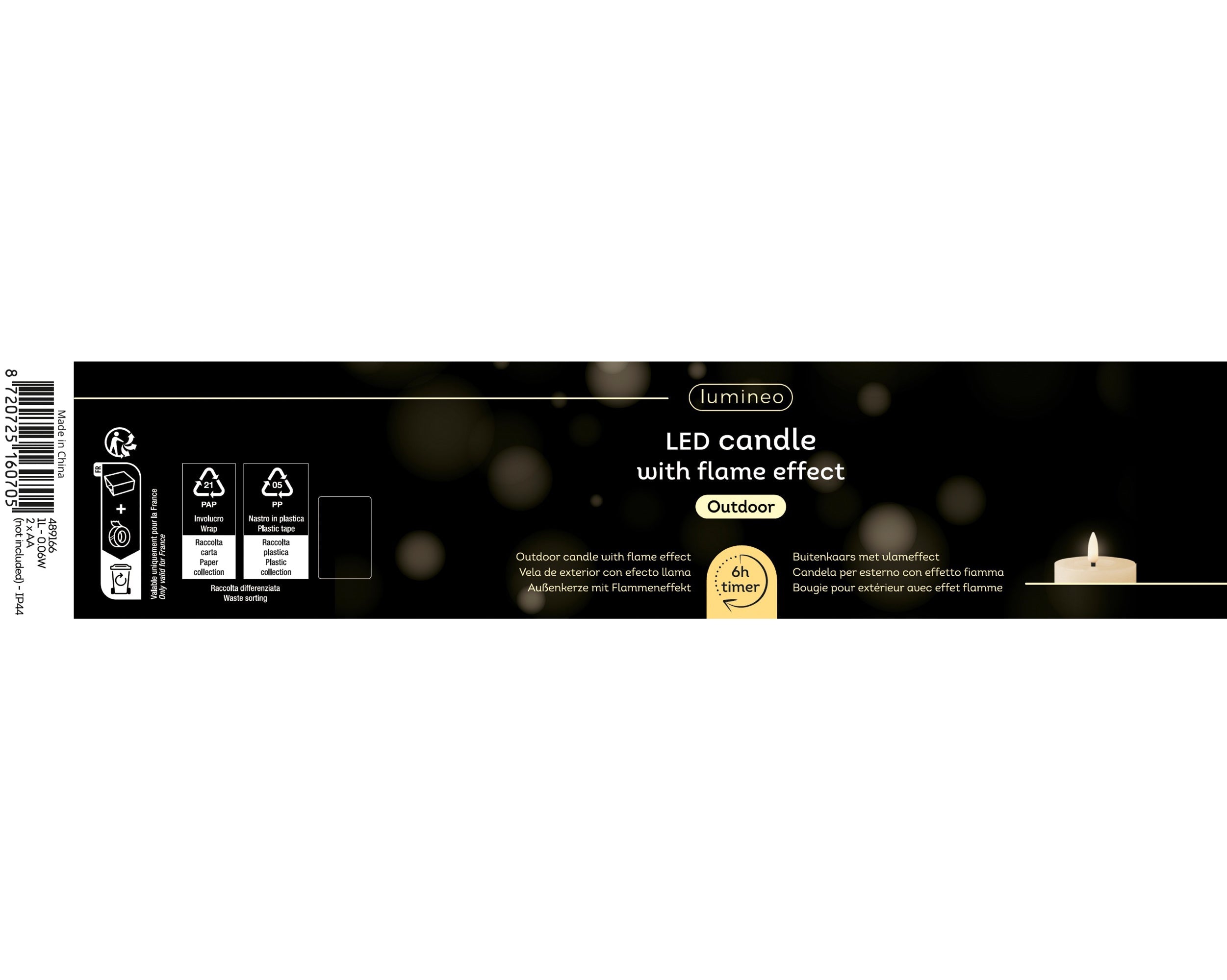 LUMINEO LED SVECĪTE 7.5X17CM, 2xAA BAT. -200h, BĒŠA, PLASTMASA