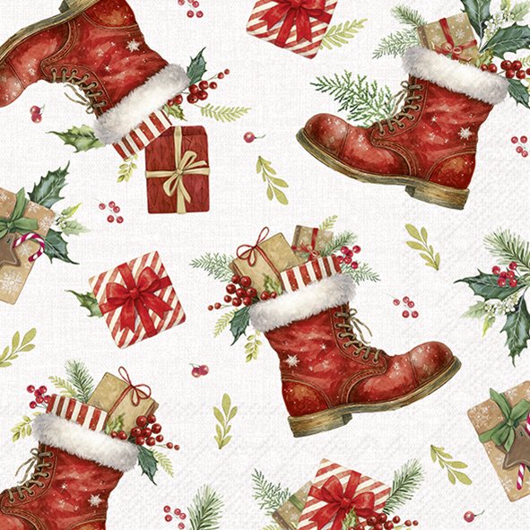CHRISTMAS BOOTS ALLOVER SALVETES 33 X33 CM 20GAB, PAPĪRS
