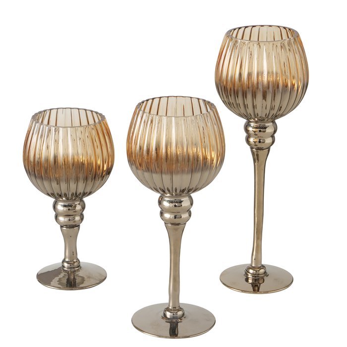 MINOU SVEČTURI KOMPL. 3 GAB, ZELTA KRĀSA, STIKLS