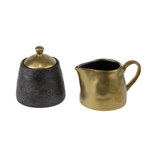 CEYLON KOMPL. CUKURTRAUKS 9x10CM/PIENA TRAUCIŅŠ 150ML/H8.5CM, MELNA/ZELTA KR., PORCELĀNS