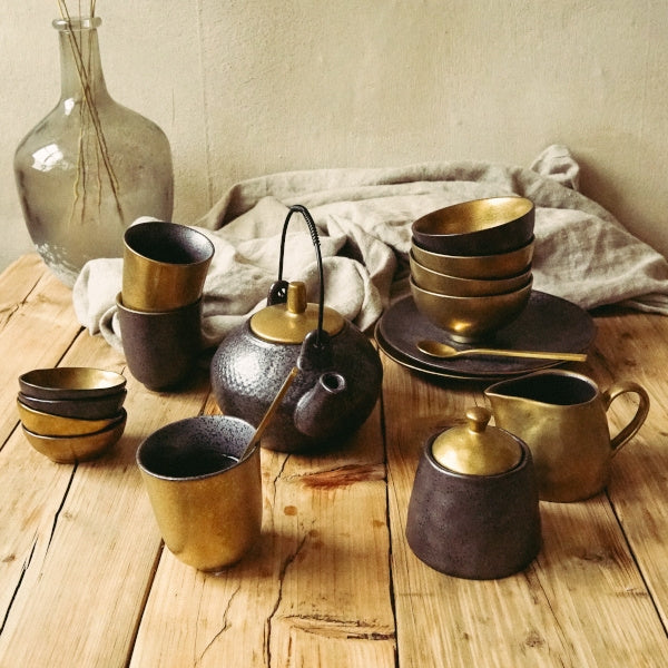 CEYLON BĻODA D11.5CM/H6CM 2 VEIDI, MELNA/ZELTA KR., PORCELĀNS