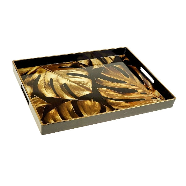 GOLDEN MONSTERA PAPLĀTE 48x35x4cm, MELNA/ZELTA KR., POLIREZĪNS