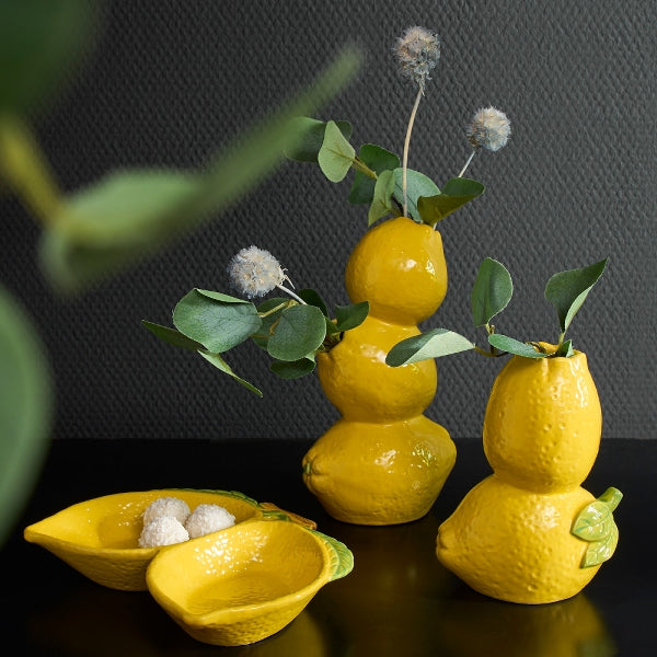 2 LEMONS VĀZE 11x7x15cm, DZELTENA, KERAMIKA