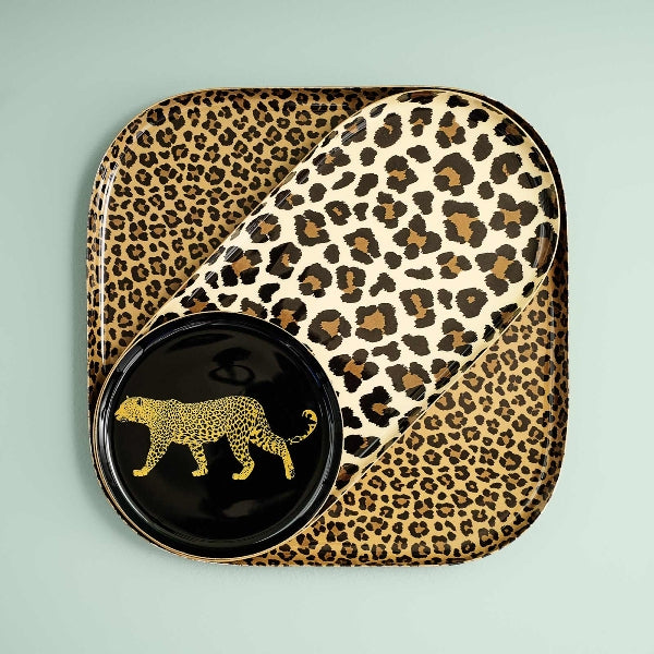 LEOPARD DEKORATĪVA PAPLĀTE 21.5x21.5CM, KVADR., BĒŠA/BRŪNA, METĀLS
