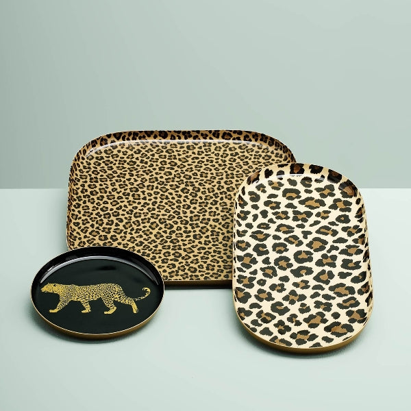 LEOPARD DEKORATĪVA PAPLĀTE 10x22CM, OVĀLA, BALTA/BRŪNA, METĀLS