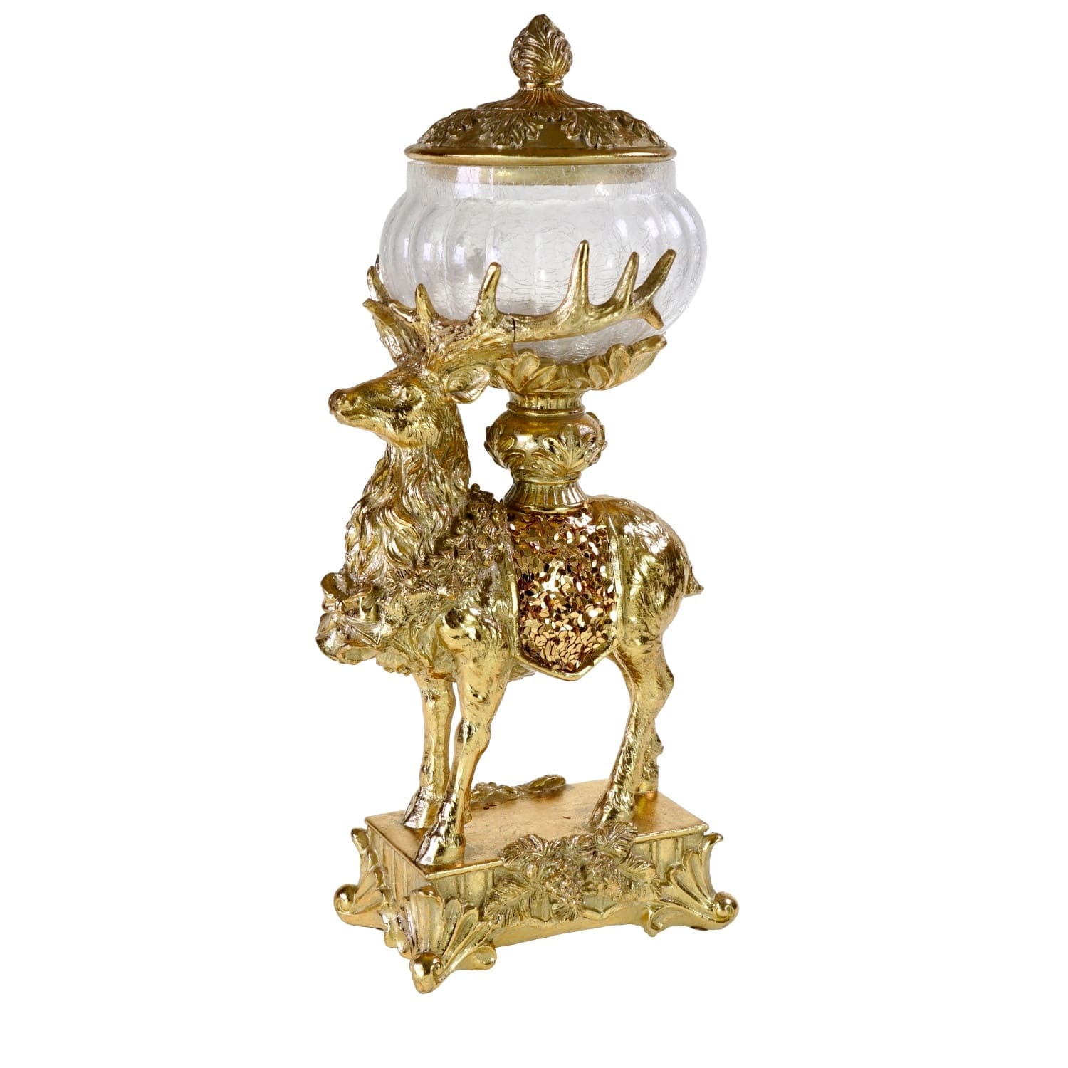 STATUETE BRIEDIS 42x20x16CM, AR TRAUKU, ZELTA KR., POLIREZĪNS