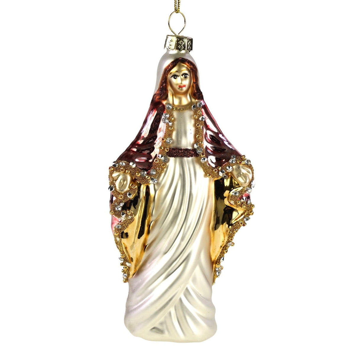 GĻU ROTĀJUMS-SV. MADONNA 6.5x14CM, BALTA/ZELTA KR., STIKLS