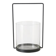 VERLY SVEČTURIS H34CM, APAĻŠ AR ROKTURI, MELNS METĀLS/STIKLS
