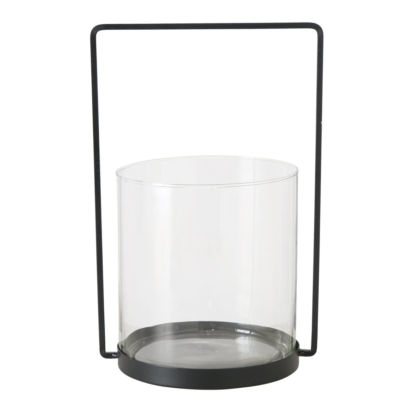 VERLY SVEČTURIS H34CM, APAĻŠ AR ROKTURI, MELNS METĀLS/STIKLS