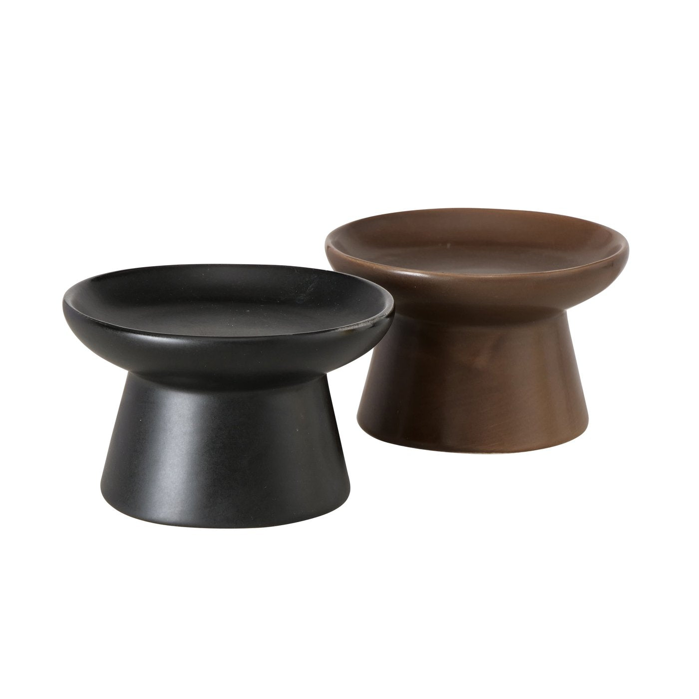 COUPLA SVEČTURIS H5.5CM D9CM, 2 VEIDI, BRŪNS/MELNS, KERAMIKA