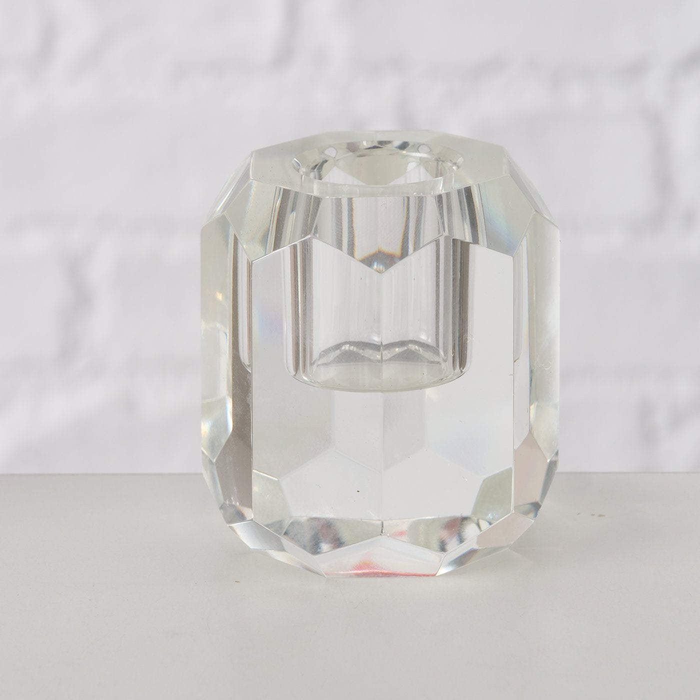 CRYSTAL SVEČTURIS D5CM, H2.5CM 2 VEIDI, CAURSPĪDĪGS/MELNI DŪMAKAINS, PĀRSTRĀDĀTS STIKLS