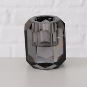 CRYSTAL SVEČTURIS D5CM, H2.5CM 2 VEIDI, CAURSPĪDĪGS/MELNI DŪMAKAINS, PĀRSTRĀDĀTS STIKLS