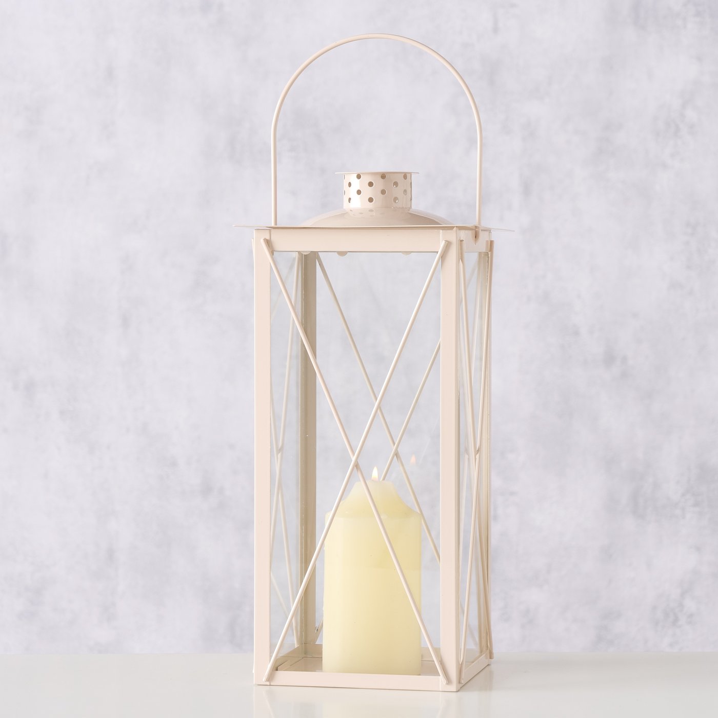 FAROL LATERNA SVECEI IEKŠTELPĀM H36CM, 17X17CM, BĒŠA, METĀLS/STIKLS