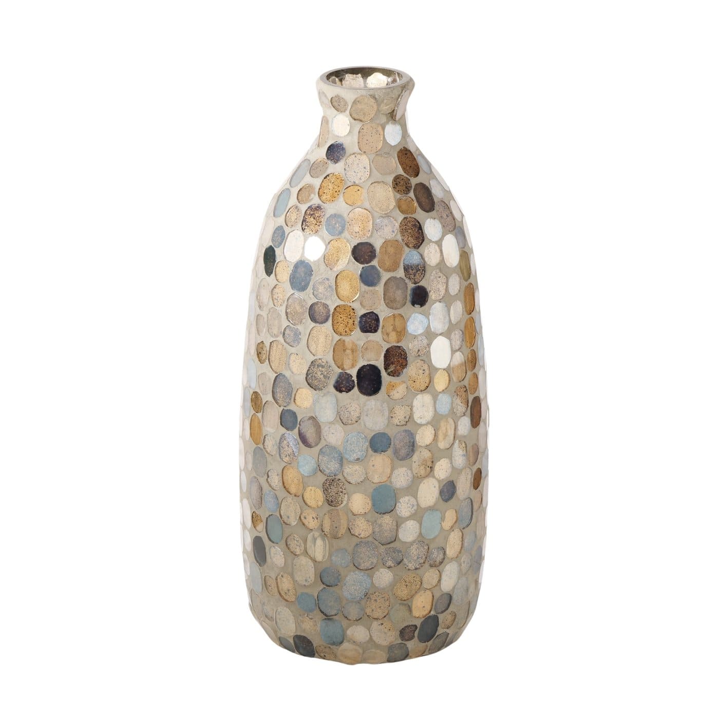 KEMIS VĀZE H32.5CM/D13CM, PELĒKI KRĀSAINA MOZAĪKA, LAKOTS STIKLS