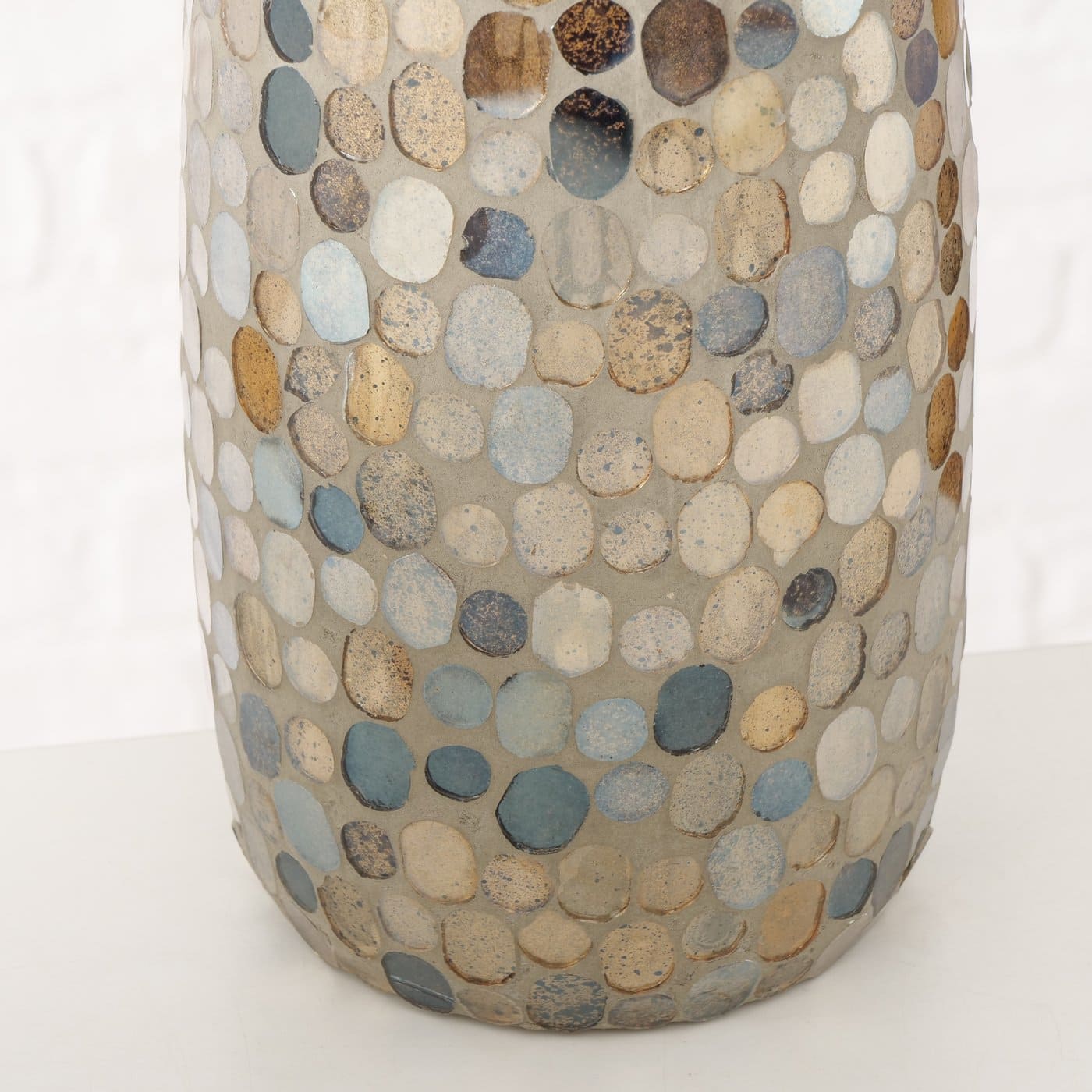 KEMIS VĀZE H32.5CM/D13CM, PELĒKI KRĀSAINA MOZAĪKA, LAKOTS STIKLS