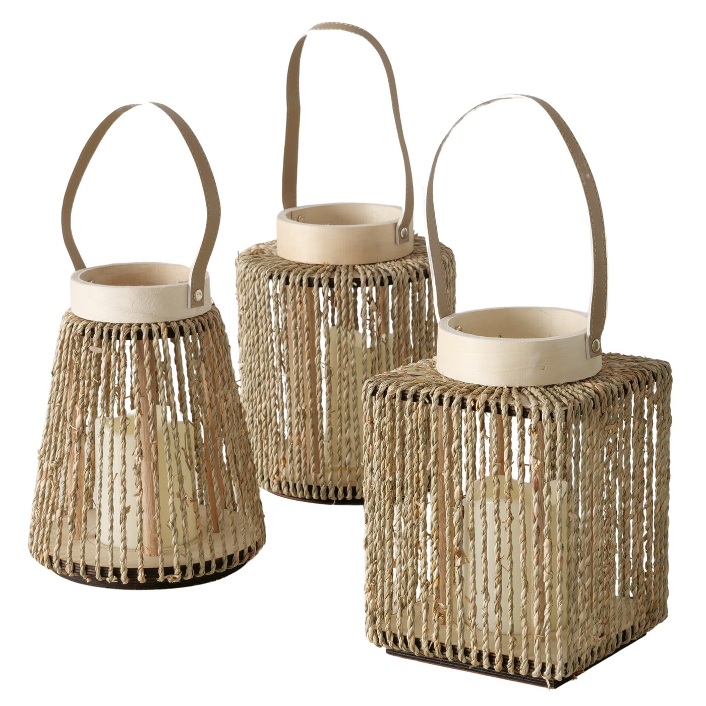 NISTA LED LATERNA H22CM, 3 VEIDI, BRŪNA, MATERIĀLU MIKS