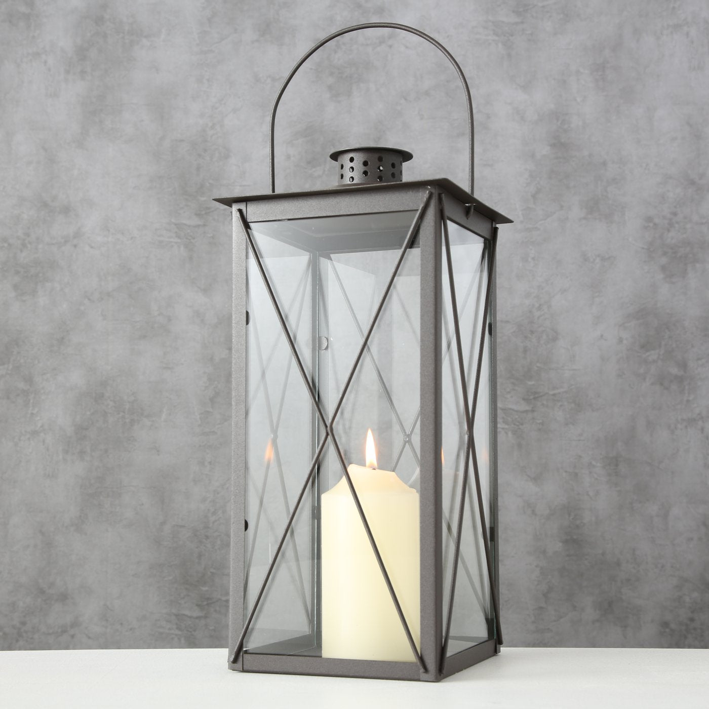 FAROL LATERNA SVECEI IEKŠTELPĀM H36CM, 17X17CM, BRŪNA, METĀLS/STIKLS