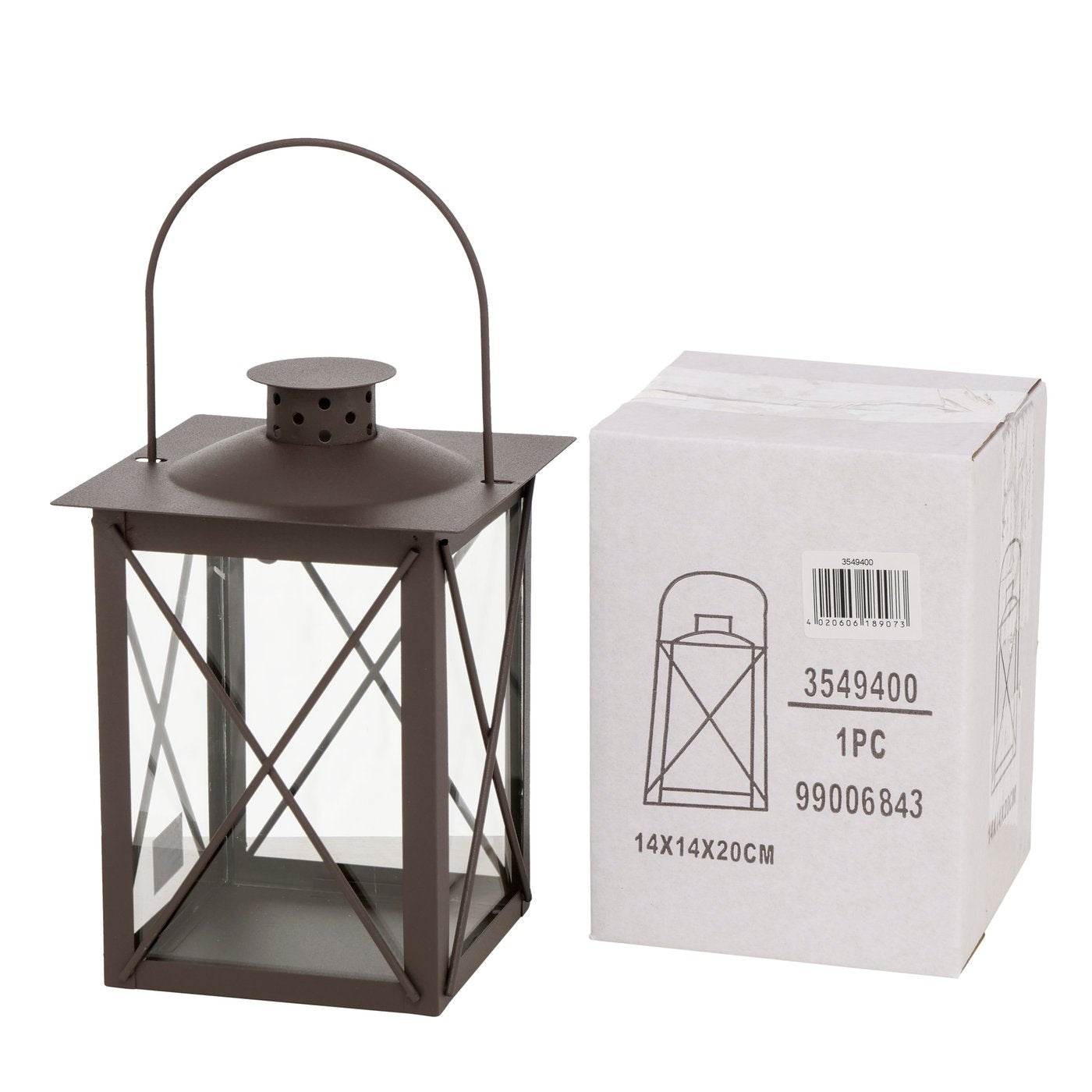 FAROL LATERNA SVECEI IEKŠTELPĀM H20CM, 14X14CM, BRŪNA, METĀLS/STIKLS