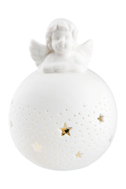 RAPHAEL DEKORS - LED BUMBA AR EŅĢELI H13CM/W14CM, BALTS, KERAMIKA