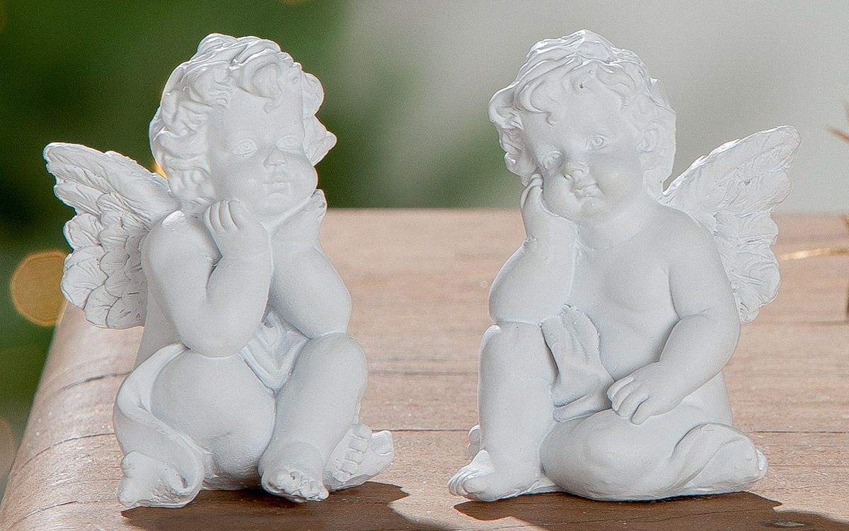 MAGNESIA FIGŪRA EŅĢELIS H7.5CM 2 VEIDI, BALTS, POLIREZĪNS