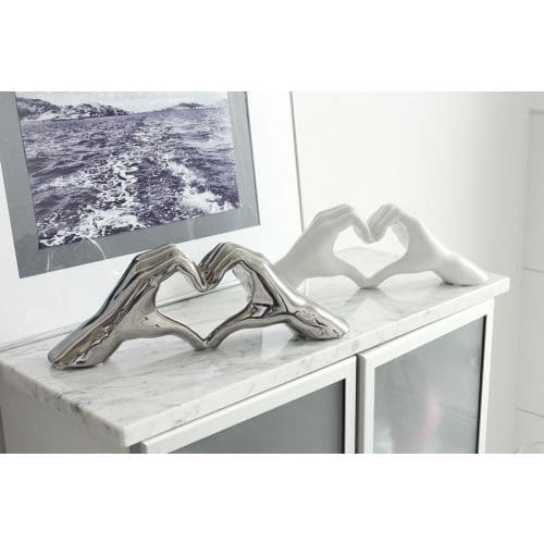 HAND HEART DEKORATĪVA FIGŪRA 11X31CM 2 VEIDI, SUDRABA KR./BALTA, KERAMIKA