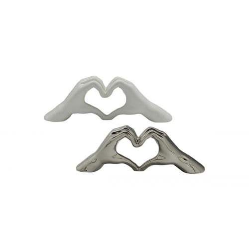 HAND HEART DEKORATĪVA FIGŪRA 11X31CM 2 VEIDI, SUDRABA KR./BALTA, KERAMIKA