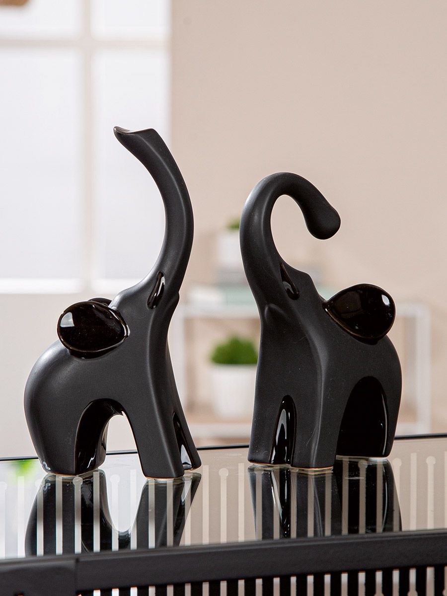 DEKORATĪVA FIGŪRA-ZILONIS H17CM 2 VEIDI, MELNS, KERAMIKA