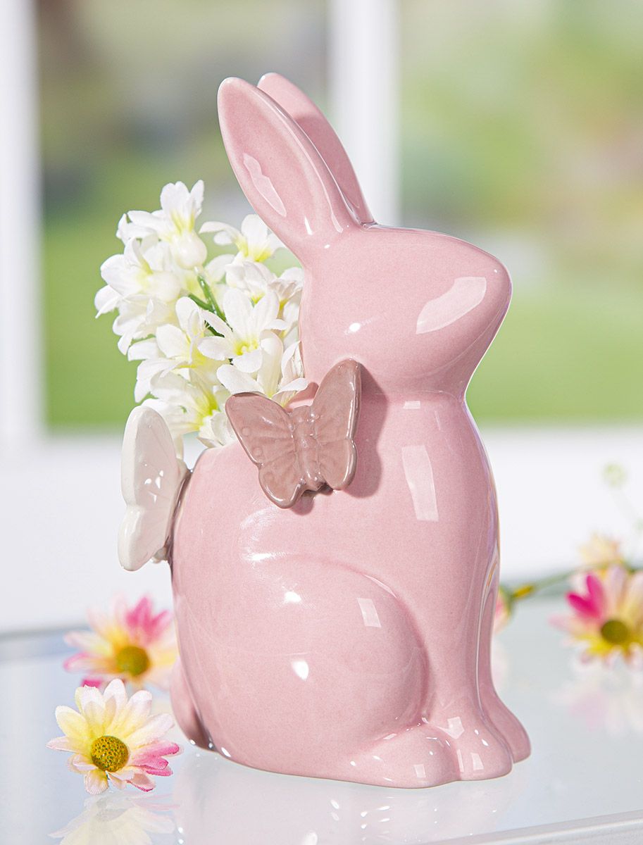 AURELIA DEKORS ZAĶIS AR TAURIŅIEM H17.5CM, ROZĀ, PORCELĀNS
