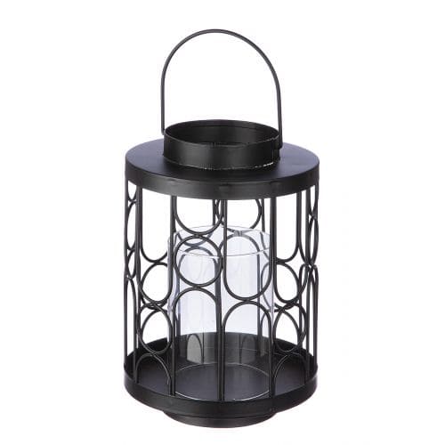 REMO SVEČTURIS-LATERNA D16CM, H22.5CM, MELNS, METĀLS/STIKLS